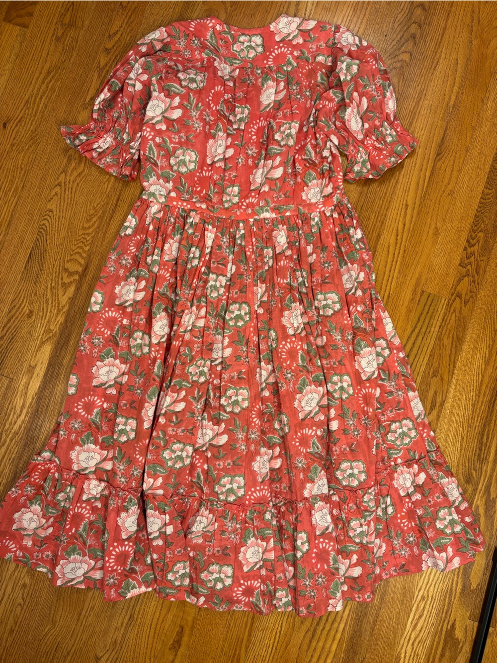 The Fox &the Mermaid Venice Floral Boho Midi Dress coral cotton peasant prairie - Picture 5 of 13